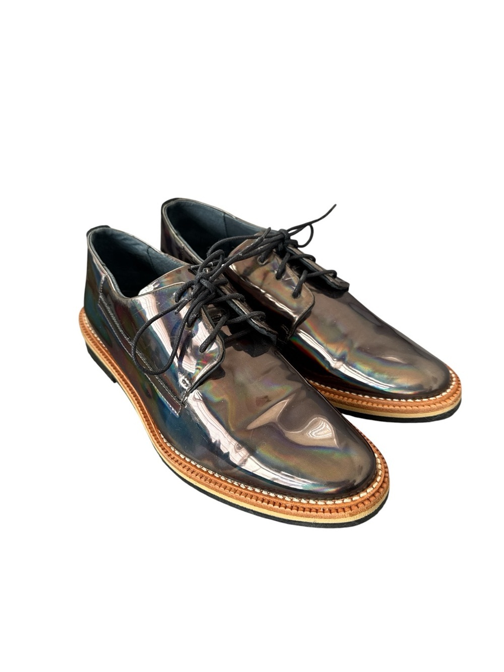 MIISTA Holographic Oxford Shoes EU 38 Iridescent Lace Up Flats Made in Spain
